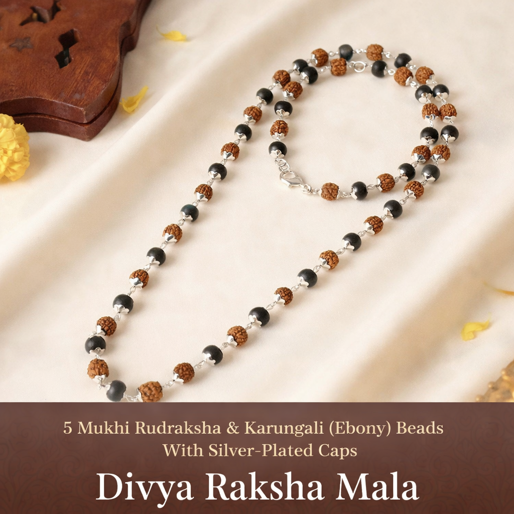 Divya Raksha Rudraksha & Karungali Mala (Silver Capped)