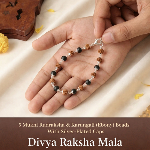 Divya Raksha Rudraksha & Karungali Mala (Silver Capped)